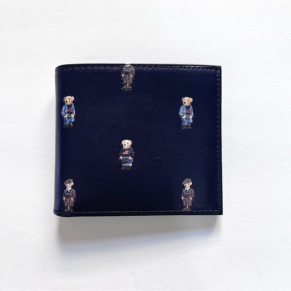 NWT Ralph Lauren Polo Bear Navy Blue Multi Bear Leather Bifold Wallet MSRP$125 - Picture 5 of 16